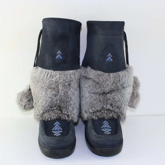 Manitobah Suede Leather Tall Fur Moccasin Boots Women (8 US) - Picture 1 of 11
